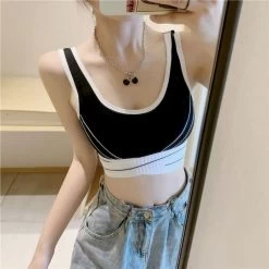 Korean Fashion Contrast Color Sports Bustier -Kawaii Fashion Shop Women s Corset Tank Tops Sports Yoga Workout Vest Running Underwear Beautiful Back Outwear Gather Gothic 3