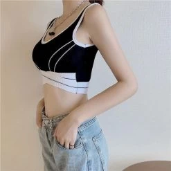 Korean Fashion Contrast Color Sports Bustier -Kawaii Fashion Shop Women s Corset Tank Tops Sports Yoga Workout Vest Running Underwear Beautiful Back Outwear Gather Gothic 4
