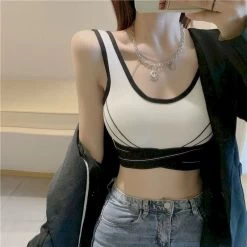 Korean Fashion Contrast Color Sports Bustier -Kawaii Fashion Shop Women s Corset Tank Tops Sports Yoga Workout Vest Running Underwear Beautiful Back Outwear Gather Gothic 5