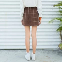 Cute Korean Woolen Skirt -Kawaii Fashion Shop Women s Korean Grid High Waist Slim Woolen Skirt Female Ladies Harajuku Kawaii Ulzzang Vintage Retro 3