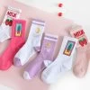 Kawaii Strawberry Milk Socks -Kawaii Fashion Shop Women s Socks Japanese Cotton Colorful Cartoon Cute Funny Happy kawaii Moon strawberry cactus Socks for