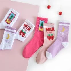 Kawaii Strawberry Milk Socks 11 Kawaii Strawberry Milk Socks -Kawaii Fashion Shop Women s Socks Japanese Cotton Colorful Cartoon Cute Funny Happy kawaii Moon strawberry cactus Socks for 3