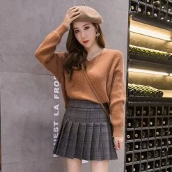 Women’s High-waist Plaid Skirt -Kawaii Fashion Shop Womens Plaid Streetwear Black High Waist Harajuku Clothing Fashion Skirt 2019 The New Autumn Winter Elastic 4