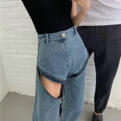 Y2K Detachable Trouser Legs High Waist Jeans 11 Y2K Detachable Trouser Legs High Waist Jeans -Kawaii Fashion Shop Y2K Detachable Trouser Legs High Waist Loose Jeans Women 2022 Spring And Summer New Fashion All 3
