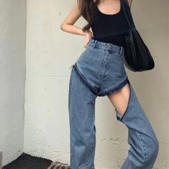 Y2K Detachable Trouser Legs High Waist Jeans 12 Y2K Detachable Trouser Legs High Waist Jeans -Kawaii Fashion Shop Y2K Detachable Trouser Legs High Waist Loose Jeans Women 2022 Spring And Summer New Fashion All 4