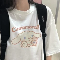 Kawaii Cinnamoroll T-Shirt -Kawaii Fashion Shop Y2K Sanrio Cinnamoroll T Shirt Hello Kitty Cartoon Cute Print Female Short Sleeved Soft Sister Summer 2
