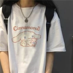 Kawaii Cinnamoroll T-Shirt -Kawaii Fashion Shop Y2K Sanrio Cinnamoroll T Shirt Hello Kitty Cartoon Cute Print Female Short Sleeved Soft Sister Summer 3
