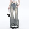 Y2K Style High Waist Slim Fit Flared Jeans 2 Y2K Style High Waist Slim Fit Flared Jeans -Kawaii Fashion Shop Y2K Style High Waist Slim Fit Flared Jeans 1