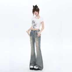 Y2K Style High Waist Slim Fit Flared Jeans -Kawaii Fashion Shop Y2K Style High Waist Slim Fit Flared Jeans 10