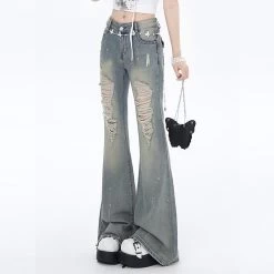 Y2K Style High Waist Slim Fit Flared Jeans -Kawaii Fashion Shop Y2K Style High Waist Slim Fit Flared Jeans 3