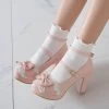 Fashion Lolita High-heeled Shoes -Kawaii Fashion Shop YQBTDL Summer 2022 Ladies Heels Platform Cute Bow Lace Princess Mary Jane Lolita Shoes Party High