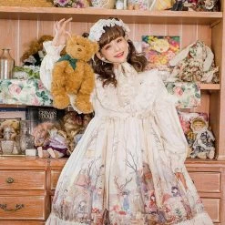 Sweet Sleeveless Jumper Lolita Dress -Kawaii Fashion Shop YUIPO Send Side Clip Japanese Sweet Lolita Skirt Op Cute Japanese Lolita Painted Dream Forest Series 4