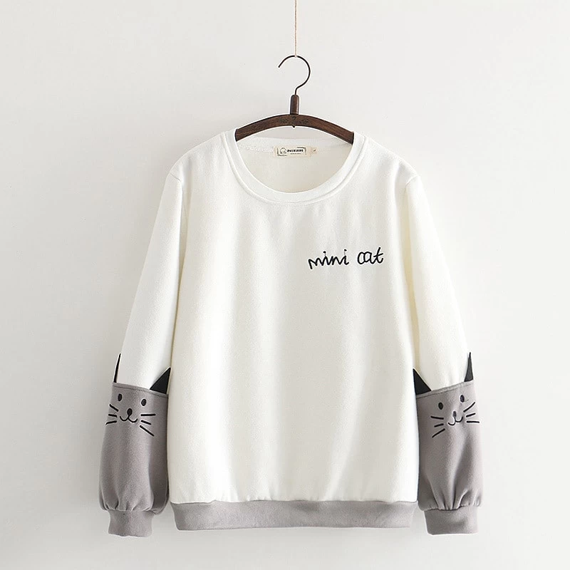 Mini Cat Embroidery Long Sleeve Sweatshirt 4 Mini Cat Embroidery Long Sleeve Sweatshirt - Image 2