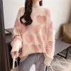 Kawaii Pink Heart Sweater 2 Kawaii Pink Heart Sweater -Kawaii Fashion Shop ZAWFL 2021 Autumn Women Pullover Beaded Love Heart Jacquard Knitted Jumper Casual Pull Femme Sweater 1