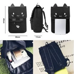 Cute Cat Black Canvas Backpack -Kawaii Fashion Shop fashion Laptop Backpack Cute Cat Embroidery Canvas Student bag Cartoons Women Backpack Leisure School bag black 4