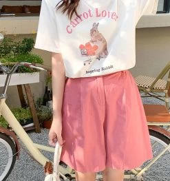 Kawaii Pink Cartoon Rabbit Print T-Shirt -Kawaii Fashion Shop gkfnmt Cartoon Cotton T Shirts Women Loose Tee Shirt Female O Neck Summer Loose Cozzy Tops 4