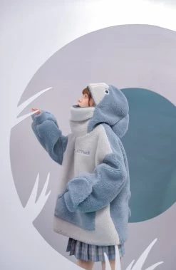 Kawaii Shark Zipper Hoodie -Kawaii Fashion Shop harajuku aesthetic shark anime hoodie woman korean kawaii crewneck long sleeve oversized streetwear kpop fall winter 3