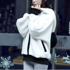 Kawaii Panda Hoodie -Kawaii Fashion Shop kawaii Hoodies Women fur Coat sweatshirt zip up Cute Panda Ear cap autumn winter Warm Hooded 2