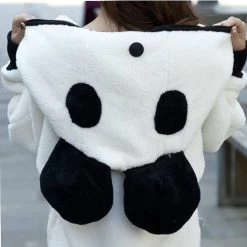 Kawaii Panda Hoodie -Kawaii Fashion Shop kawaii Hoodies Women fur Coat sweatshirt zip up Cute Panda Ear cap autumn winter Warm Hooded 3