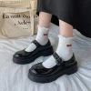 Academic Lolita Black Round Toe PU Leather Shoes