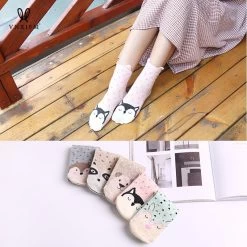 Five Kawaii Animals Socks -Kawaii Fashion Shop new Fashion Cartoon Cotton Socks Women Korean Kawaii Dog Print Women Cute Socks Casual Meias Funny 3