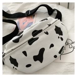 Kawaii Cow Fanny Bag -Kawaii Fashion Shop woman chest bag Korea INS cow canvas small messenger bag Japanese Harajuku style wild girl cute 2