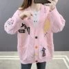 Kawaii Pink Personality Cardigan Sweater -Kawaii Fashion Shop y2k Pink Kawaii Sweater Cardigan v Ncek Knitting Anime Style Big Pocket Loose Personality Cute Sweater