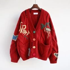 Kawaii Pink Personality Cardigan Sweater 10 Kawaii Pink Personality Cardigan Sweater -Kawaii Fashion Shop y2k Pink Kawaii Sweater Cardigan v Ncek Knitting Anime Style Big Pocket Loose Personality Cute Sweater 3