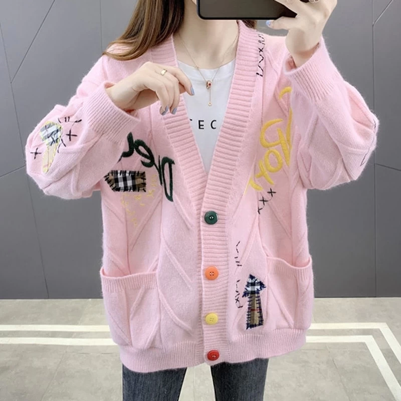 Kawaii Pink Personality Cardigan Sweater 3 Kawaii Pink Personality Cardigan Sweater